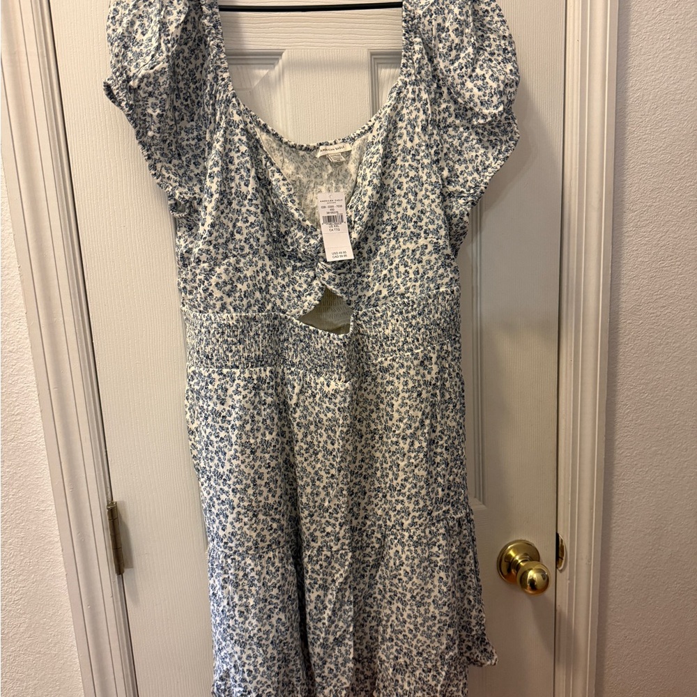 XXL American Eagle Outfitters Blue Floral Button-Front Dress